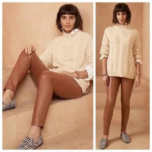 Banana Republic High Rise Vegan Leather Leggings Brown, Size Small - Picture 1 of 4